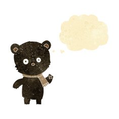 cartoon waving black bear with thought bubble N2