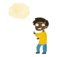 cartoon excited boy with thought bubble N2