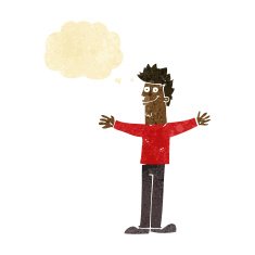 cartoon happy man with thought bubble N6