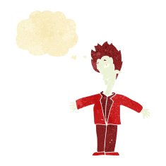 cartoon happy vampire with thought bubble N4