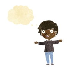 cartoon worried boy with thought bubble