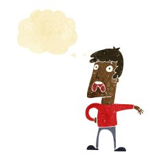 cartoon complaining man with thought bubble