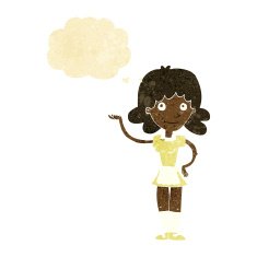 cartoon maid with thought bubble