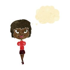 cartoon happy woman with thought bubble N5
