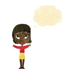 cartoon woman with open arms thought bubble N5