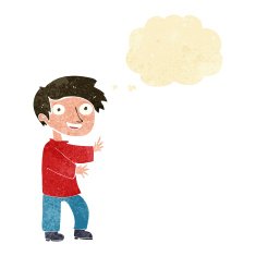 cartoon excited boy with thought bubble N4