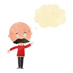 cartoon bald man with idea thought bubble N2