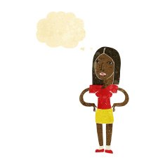 cartoon woman with hands on hips thought bubble N9