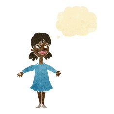 cartoon woman with open arms thought bubble N7