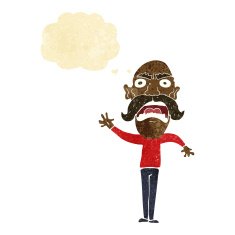 cartoon angry old man with thought bubble N4