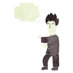 cartoon excited vampire with thought bubble N2