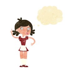 cartoon surprised maid with thought bubble N2