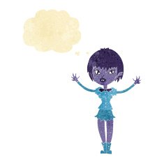cartoon vampire girl with thought bubble N6