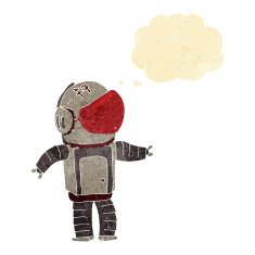 cartoon astronaut with thought bubble