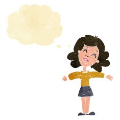 cartoon woman with open arms thought bubble N9