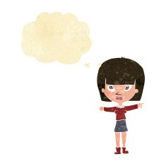 cartoon woman pointing with thought bubble N8