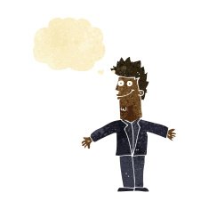 cartoon happy man with open arms thought bubble