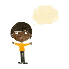 cartoon happy boy with thought bubble N7
