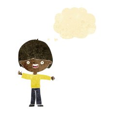 cartoon happy boy with thought bubble N8