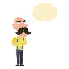 cartoon angry old man with thought bubble N7