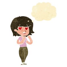 cartoon woman in love with thought bubble N2