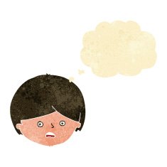 cartoon unhappy boy with thought bubble N2