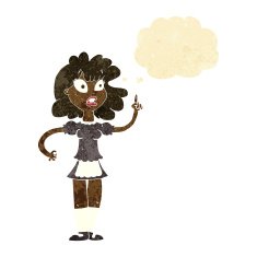 cartoon worried maid with thought bubble