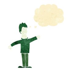 cartoon happy vampire with thought bubble N8