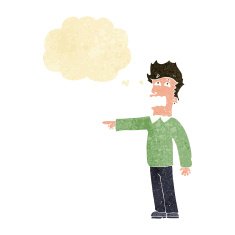 cartoon man accusing with thought bubble N4