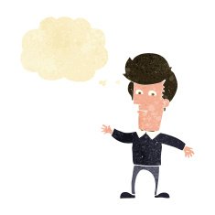 cartoon waving man with thought bubble N2