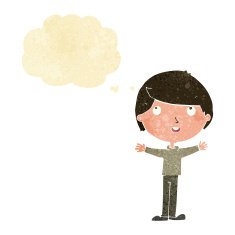 cartoon happy boy with thought bubble N9