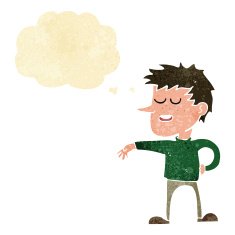 cartoon man making dismissive gesture with thought bubble N2