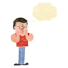cartoon shocked gym man with thought bubble N2