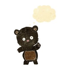 cute black bear cartoon with thought bubble N2