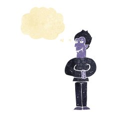 cartoon vampire with thought bubble N3