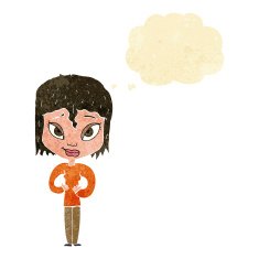 cartoon satisfied woman with thought bubble N2