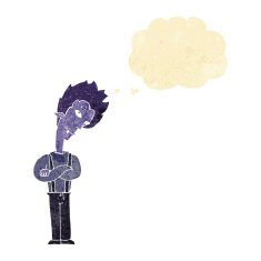 cartoon vampire with thought bubble N4