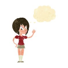 cartoon pretty woman waving with thought bubble N5