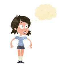 cartoon surprised woman with thought bubble N12