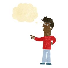 cartoon man pointing with thought bubble N7