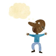 cartoon worried middle aged man with thought bubble