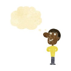 cartoon happy man with thought bubble N20