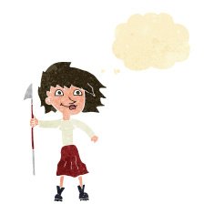 cartoon woman with spear thought bubble N2
