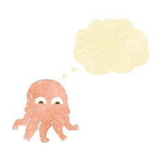 cartoon alien squid face with thought bubble N3