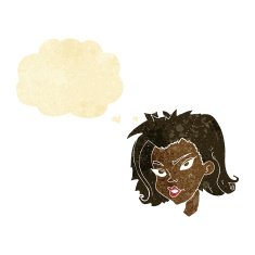 cartoon female face with thought bubble