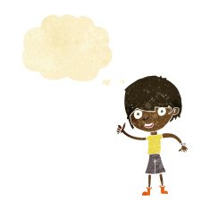 cartoon boy with positive attitude thought bubble