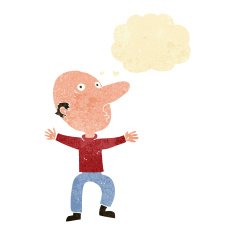 cartoon worried middle aged man with thought bubble N2
