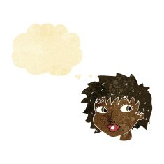 cartoon surprised woman with thought bubble N16