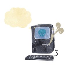 computer virus cartoon with thought bubble
