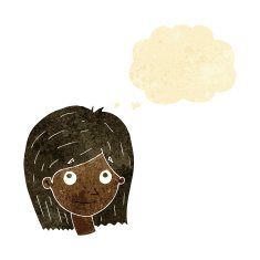 cartoon happy female face with thought bubble N2